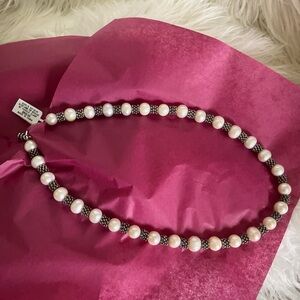 Freshwater Pearl and Sterling Silver vintage 18” necklace, Onyx accents